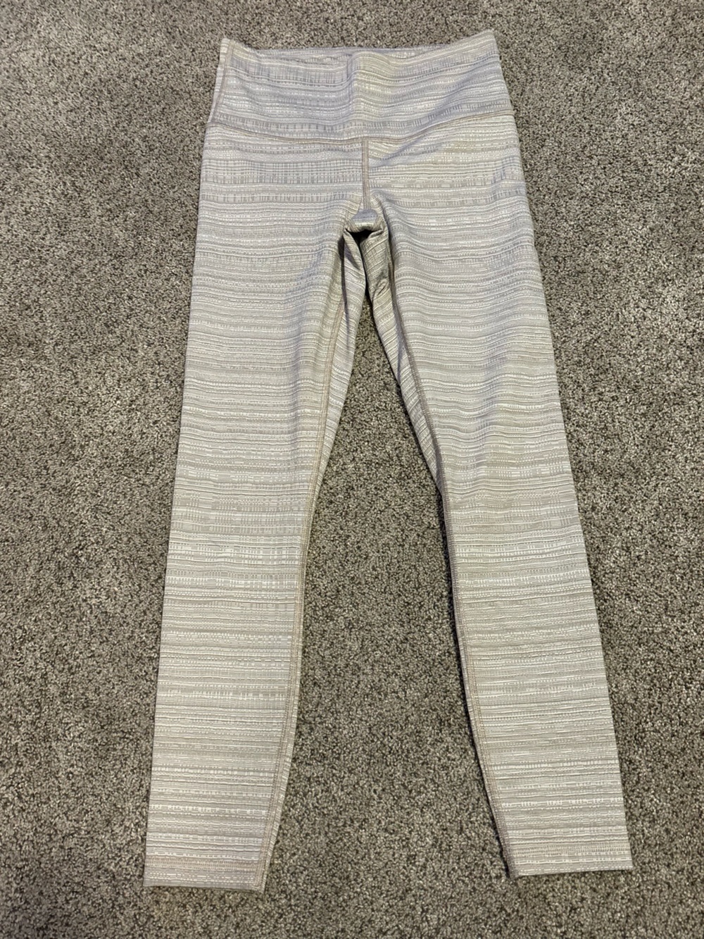 Athleta Light Gray Striped Performance Leggings